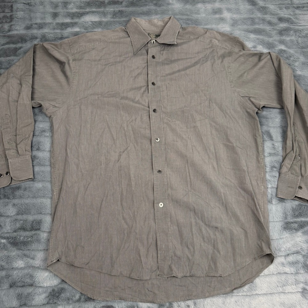 Banana Republic Mens Grey White Micro Stripe Cotton Button Down Shirt Large L